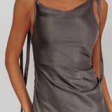 Glory Day Tied Shoulder Cowl Maxi Dress Charcoal