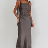 Glory Day Tied Shoulder Cowl Maxi Dress Charcoal