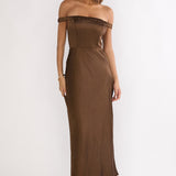 Cari Off-Shoulder Strap Maxi Dress Chocolate