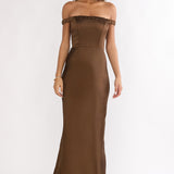 Cari Off-Shoulder Strap Maxi Dress Chocolate