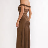 Cari Off-Shoulder Strap Maxi Dress Chocolate