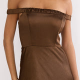 Cari Off-Shoulder Strap Maxi Dress Chocolate