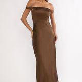 Cari Off-Shoulder Strap Maxi Dress Chocolate