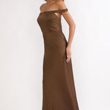 Cari Off-Shoulder Strap Maxi Dress Chocolate
