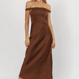 Cari Off-Shoulder Strap Maxi Dress Chocolate