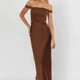 Cari Off-Shoulder Strap Maxi Dress Chocolate