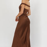 Cari Off-Shoulder Strap Maxi Dress Chocolate