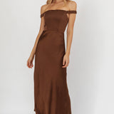 Cari Off-Shoulder Strap Maxi Dress Chocolate