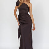 Guinevere One-Shoulder Waist Sash Maxi Dress Black