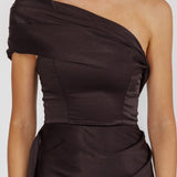 Guinevere One-Shoulder Waist Sash Maxi Dress Black