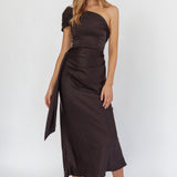 Guinevere One-Shoulder Waist Sash Maxi Dress Black