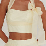 Simple Things Bow Halter Crop Top Butter