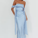 Odayah Draped Sleeve Maxi Dress Blue