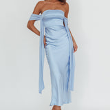 Odayah Draped Sleeve Maxi Dress Blue