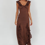 Zerai Ruffle Trimmed Maxi Dress Chocolate
