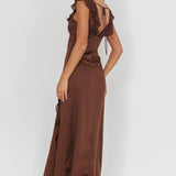 Zerai Ruffle Trimmed Maxi Dress Chocolate
