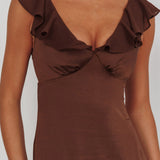 Zerai Ruffle Trimmed Maxi Dress Chocolate