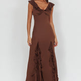 Zerai Ruffle Trimmed Maxi Dress Chocolate