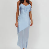 Talula Sheer Hem Ruffle Midi Dress Blue