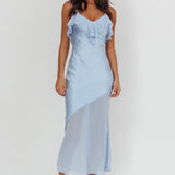 Talula Sheer Hem Ruffle Midi Dress Blue