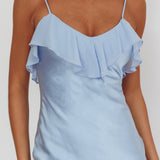 Talula Sheer Hem Ruffle Midi Dress Blue