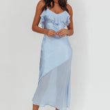 Talula Sheer Hem Ruffle Midi Dress Blue