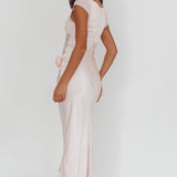 Enchanted Dusk Cap Sleeve Rosette Maxi Dress Pink