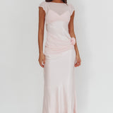 Enchanted Dusk Cap Sleeve Rosette Maxi Dress Pink