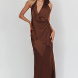 Easy Love Asymmetric Hem Halter Top Chocolate