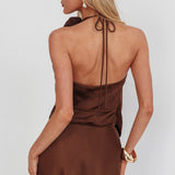 Easy Love Asymmetric Hem Halter Top Chocolate