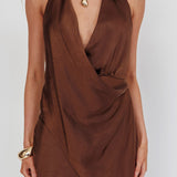 Easy Love Asymmetric Hem Halter Top Chocolate