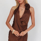 Easy Love Asymmetric Hem Halter Top Chocolate