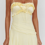 Dainty Frill Trim Mini Dress Yellow