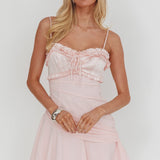 Dainty Frill Trim Mini Dress Pink