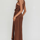 Linette Halterneck Draped Sash Maxi Dress Chocolate