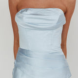 Moon Aura Pleat Detail Strapless Maxi Dress Blue