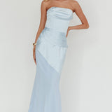 Moon Aura Pleat Detail Strapless Maxi Dress Blue