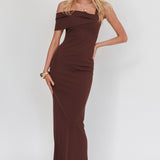 Saffra Asymmetric Shoulder Maxi Dress Chocolate