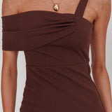 Saffra Asymmetric Shoulder Maxi Dress Chocolate