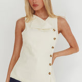 Monnika Sleeveless Side Button Top Oyster