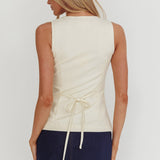 Monnika Sleeveless Side Button Top Oyster