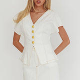 Over It Short Gold Button Mini Skirt Cream