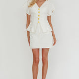 Over It Short Gold Button Mini Skirt Cream