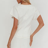 Over It Short Gold Button Mini Skirt Cream