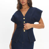 Over It Short Gold Button Mini Skirt Denim