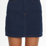 Over It Short Gold Button Mini Skirt Denim