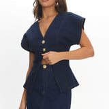 Over It Short Gold Button Mini Skirt Denim