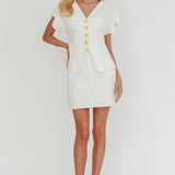 Over It Short Sleeve Button Top Cream