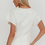 Over It Short Sleeve Button Top Cream