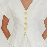 Over It Short Sleeve Button Top Cream